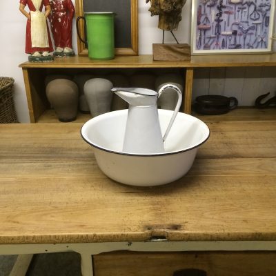 Old enamel washbowl and jug set